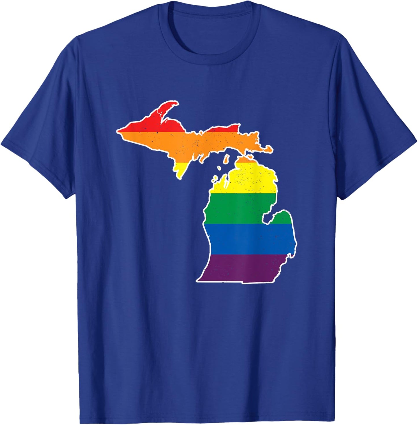Gay Pride Flag - Michigan State Map - Rainbow Stripes T-Shirt - T-Shirt | Royal
