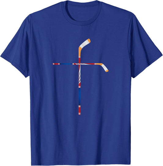 Christian Ice Hockey Sticks Cross Faith Sports T-Shirt - T-Shirt | Royal