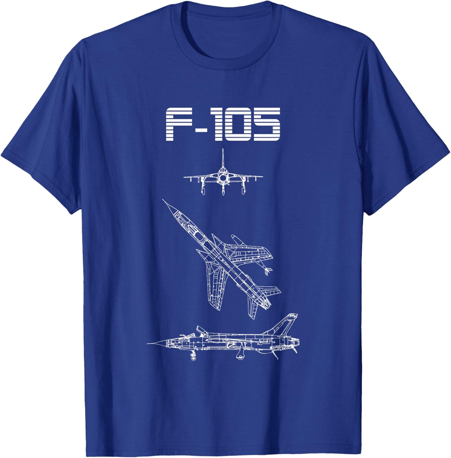 F-105 Fighter Plane Warbird Blueprint Schematics Diagram T-Shirt - T-Shirt | Royal