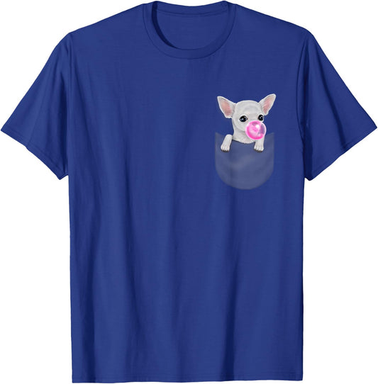 White Chihuahua Dog in Pocket with Bubble Gum T-Shirt - T-Shirt | Royal