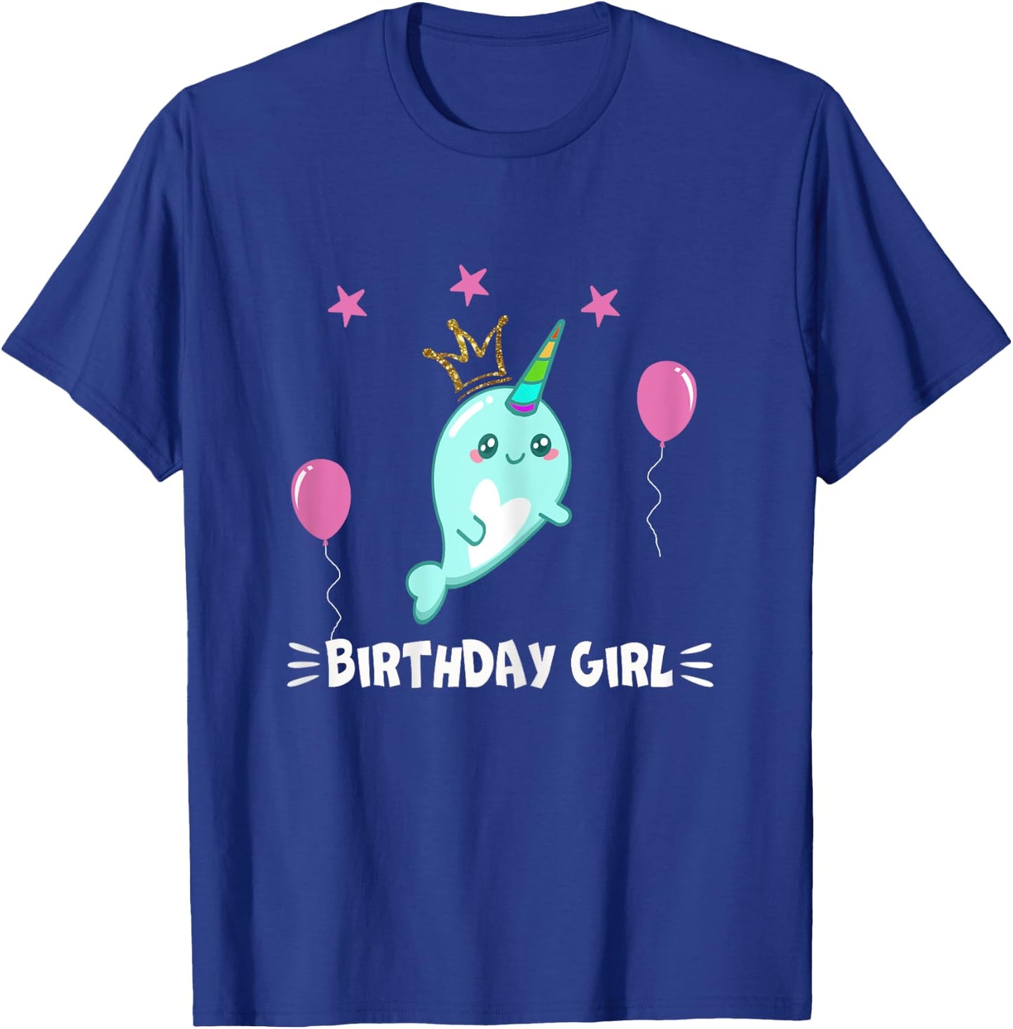 Cool Cute Narwhal balloons Girls Birthday Party Animal T-Shirt - T-Shirt | Royal
