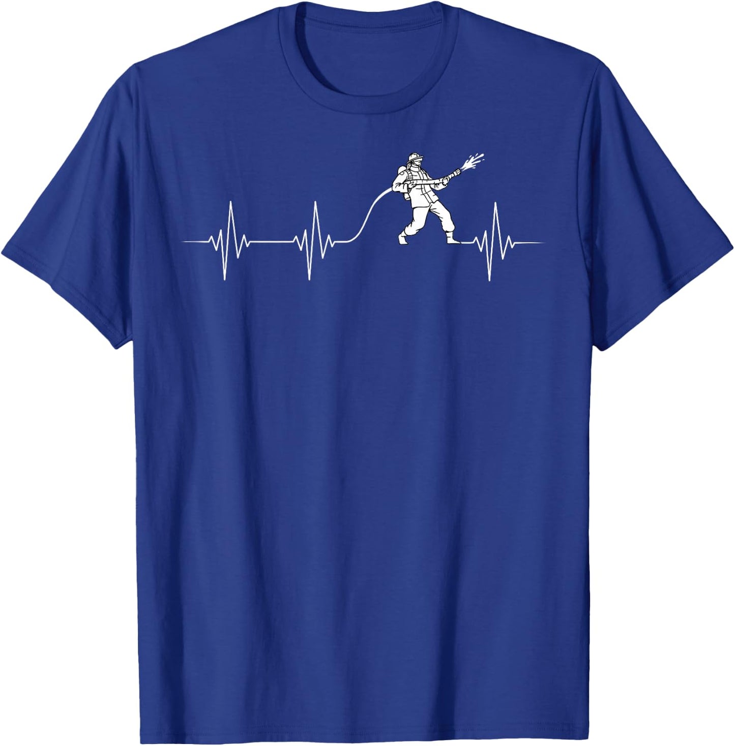 Cool Firefighter Fireman Apparel -Adults Black Firefighter Heartbeat Fireman Firefighting Rescuer Volunteer T-Shirt - T-Shirt | Royal
