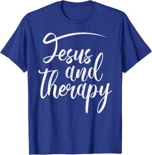 Christian Faith Believers Merch Co Jesus And Therapy Religious Christian Humor T-Shirt - T-Shirt | Royal