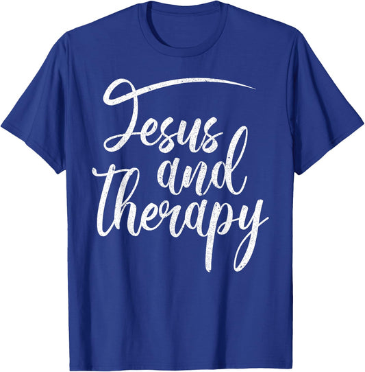 Christian Faith Believers Merch Co Jesus And Therapy Religious Christian Humor T-Shirt - T-Shirt | Royal