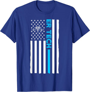 ER Technician US Flag Emergency Room Tech T-Shirt - T-Shirt | Royal