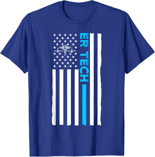 ER Technician US Flag Emergency Room Tech T-Shirt - T-Shirt | Royal