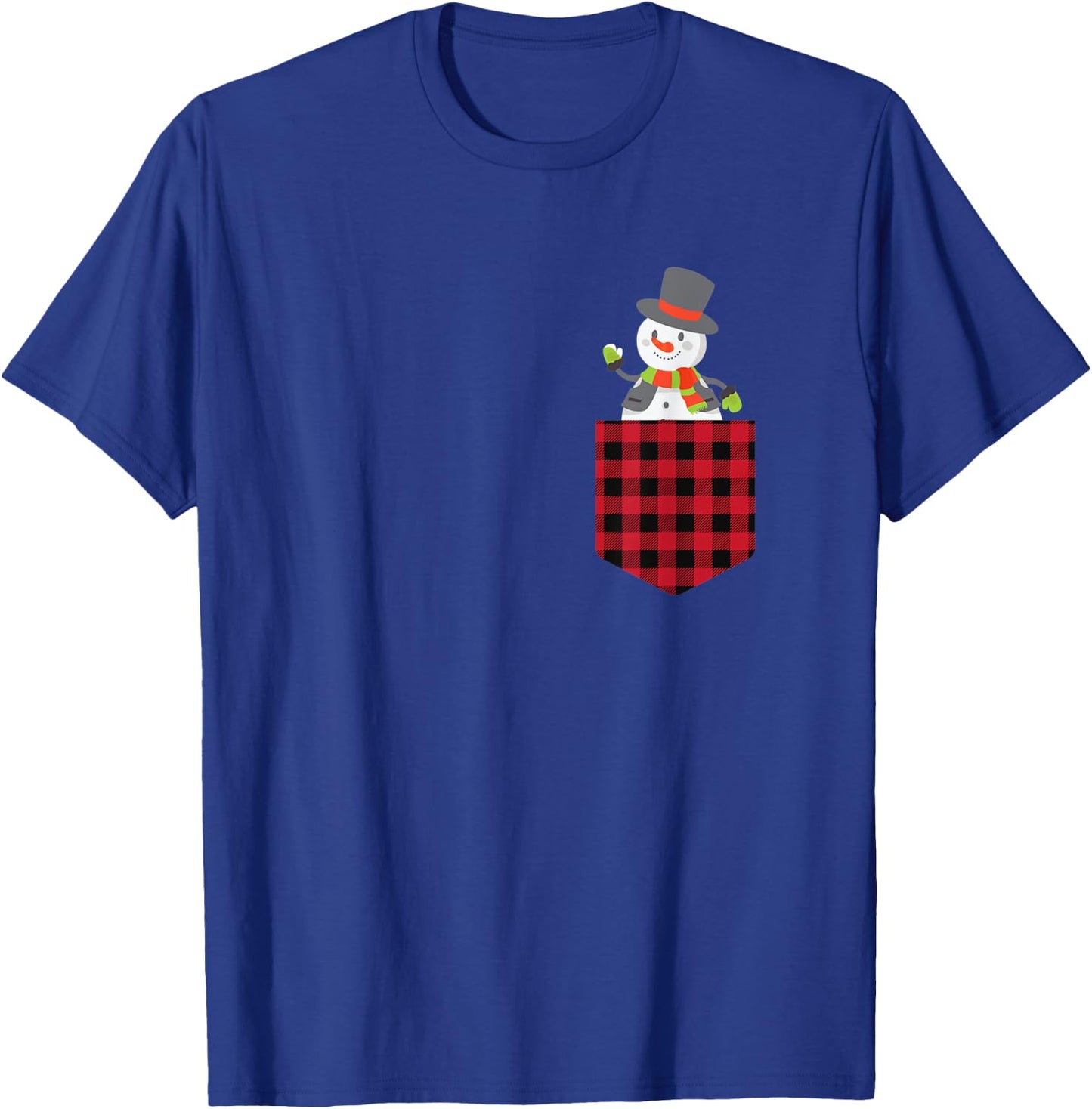 Cute Snowman Inside Buffalo Plaid Pocket Holiday Christmas T-Shirt - T-Shirt | Royal