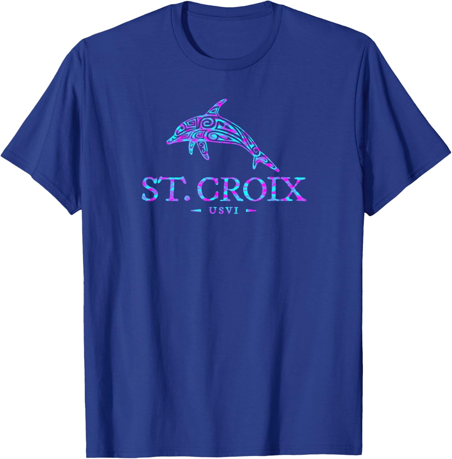St Croix Dolphin Boys Girls Women Colorful Vacation Souvenir T-Shirt - T-Shirt | Royal