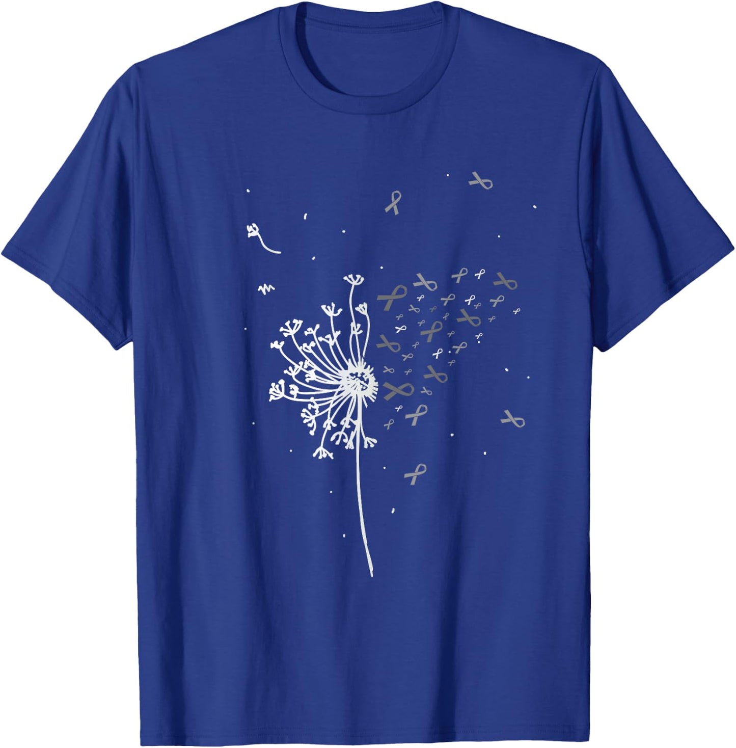 Dandelion Gray Ribbon Tumor Brain Cancer Awareness Gifts T-Shirt - T-Shirt | Royal