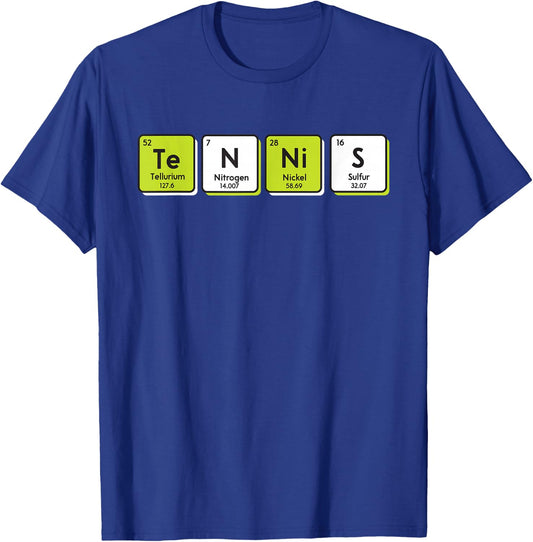 Tennis Periodic Table Elements Sport Funny Player Coach Gift T-Shirt - T-Shirt | Royal