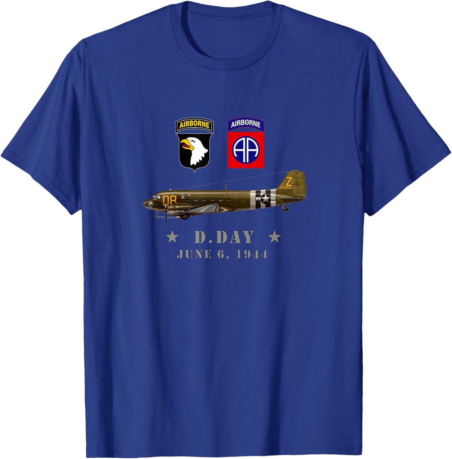 USA Paratroopers D-Day WWII Normandy 82nd 101nd Airborne T-Shirt - T-Shirt | Royal
