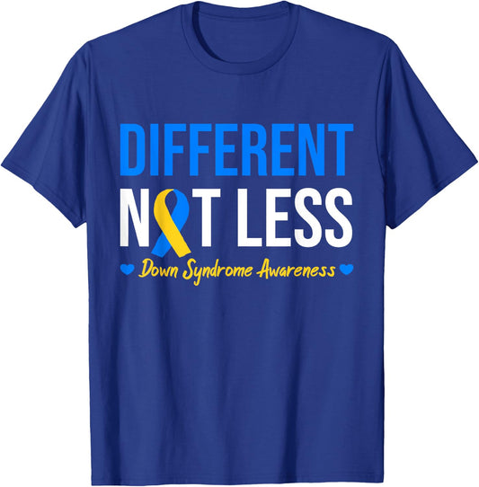 Different Not Less World Down Syndrome Awareness Day Ribbon T-Shirt - T-Shirt | Royal