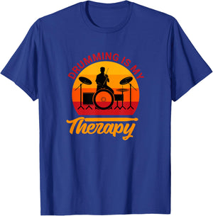 Drummer Drums Drumsticks Musician Drumming Is My Therapy T-Shirt - T-Shirt | Royal