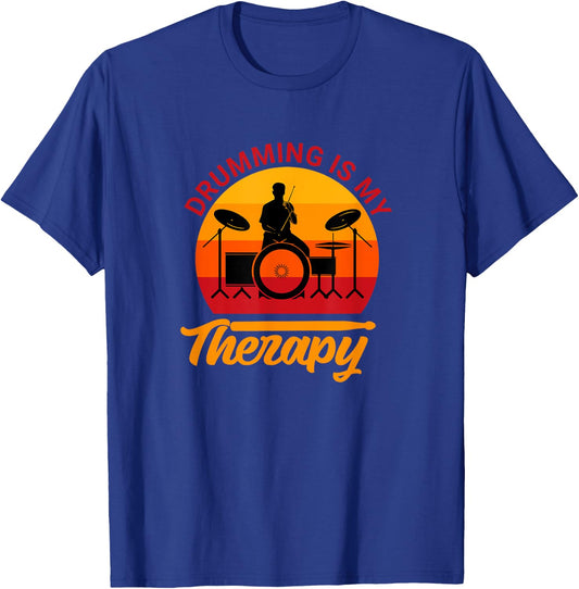 Drummer Drums Drumsticks Musician Drumming Is My Therapy T-Shirt - T-Shirt | Royal