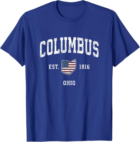 Columbus Ohio OH Vintage American Flag Sports Design Kids Men T-Shirt - T-Shirt | Royal