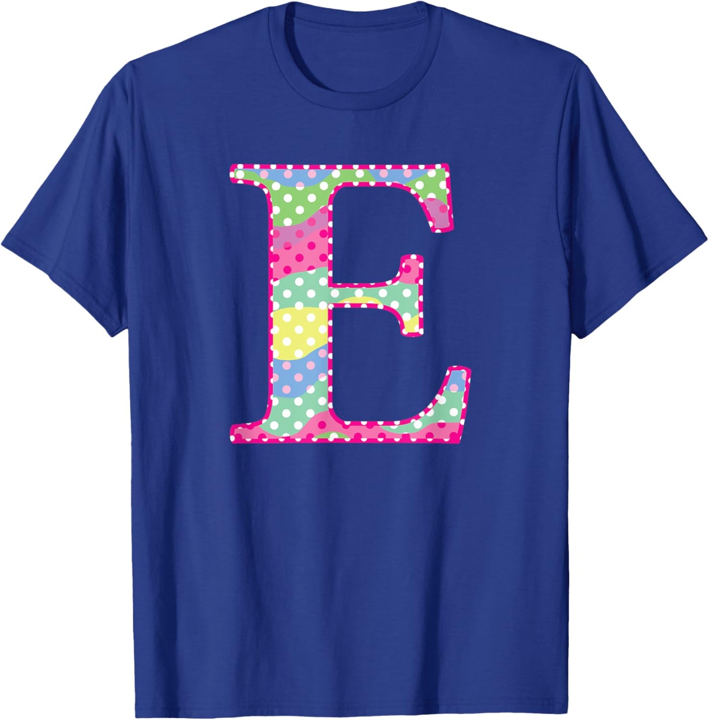Girls Colorful Rainbow Polka Dot Monogram Initial Letter E T-Shirt - T-Shirt | Royal
