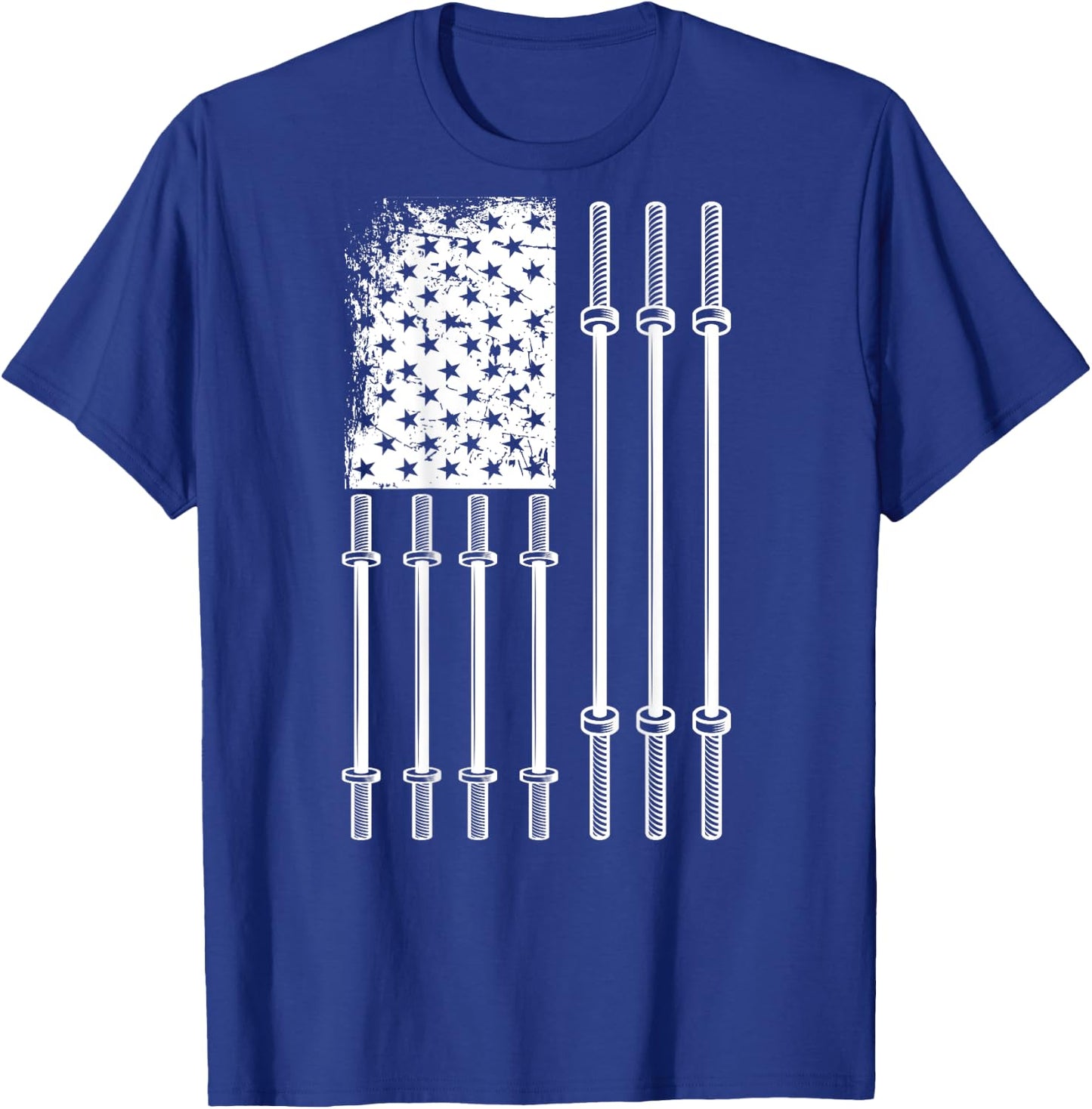Barbell US Flag Weightlifting Patriotic Back Print Gym Women Kids Men T-Shirt - T-Shirt | Royal