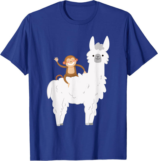 Ridiculous Monkey Riding Llama Alpaca Animal Lover Gift T-Shirt - T-Shirt | Royal