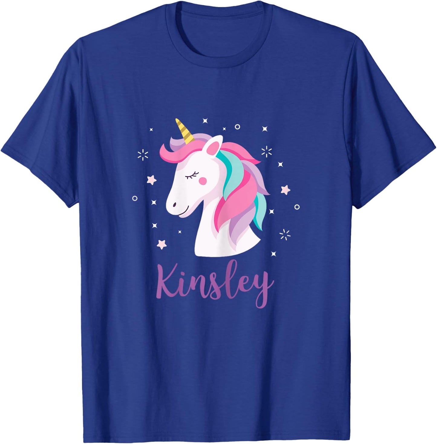 Cute Kinsley Unicorn Personalized Name Girls Gifts T-Shirt - T-Shirt | Royal