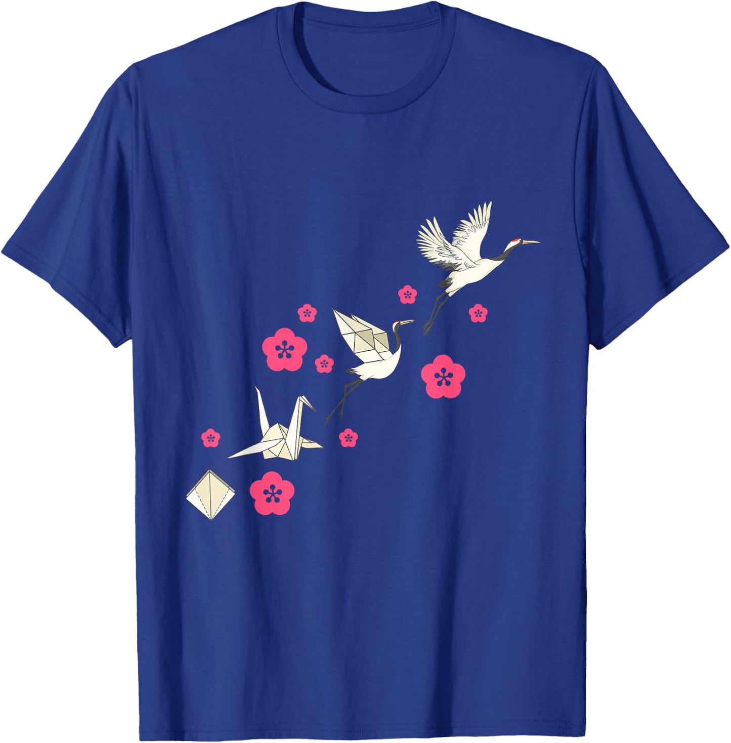 Common Crane Flowers Origami Bird Lover Nature Cute Birdie T-Shirt - T-Shirt | Royal
