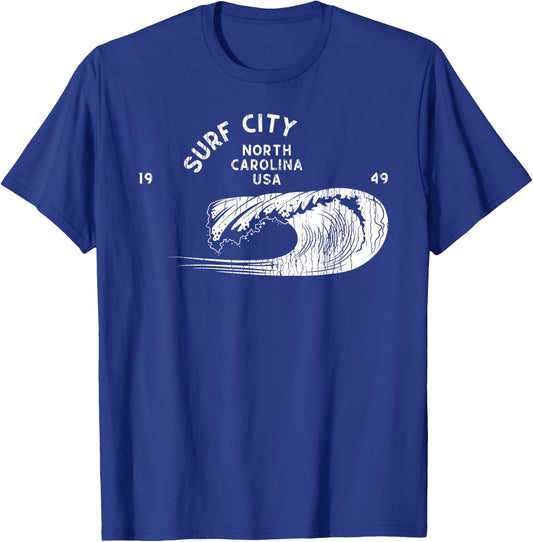 Surf City, NC Summertime Vacationing Rolling Waves T-Shirt - T-Shirt | Royal