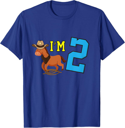 Kids I'm 2 Horse Funny Two Year Old Birthday Cowboy Horseback T-Shirt - T-Shirt | Royal