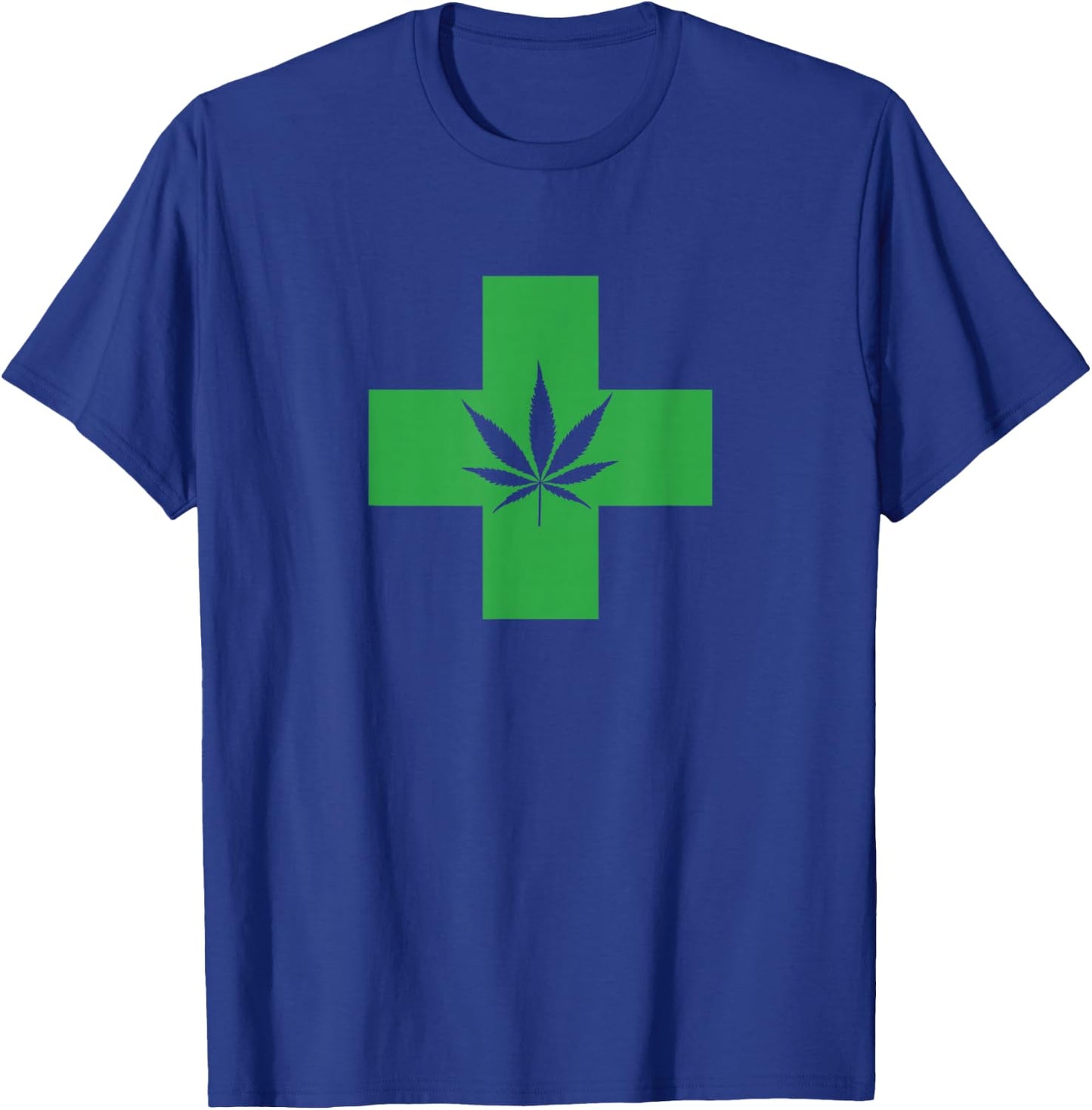 Green-Medical Marijuana Cross Symbol Cannabis Weed Medicine T-Shirt - T-Shirt | Royal