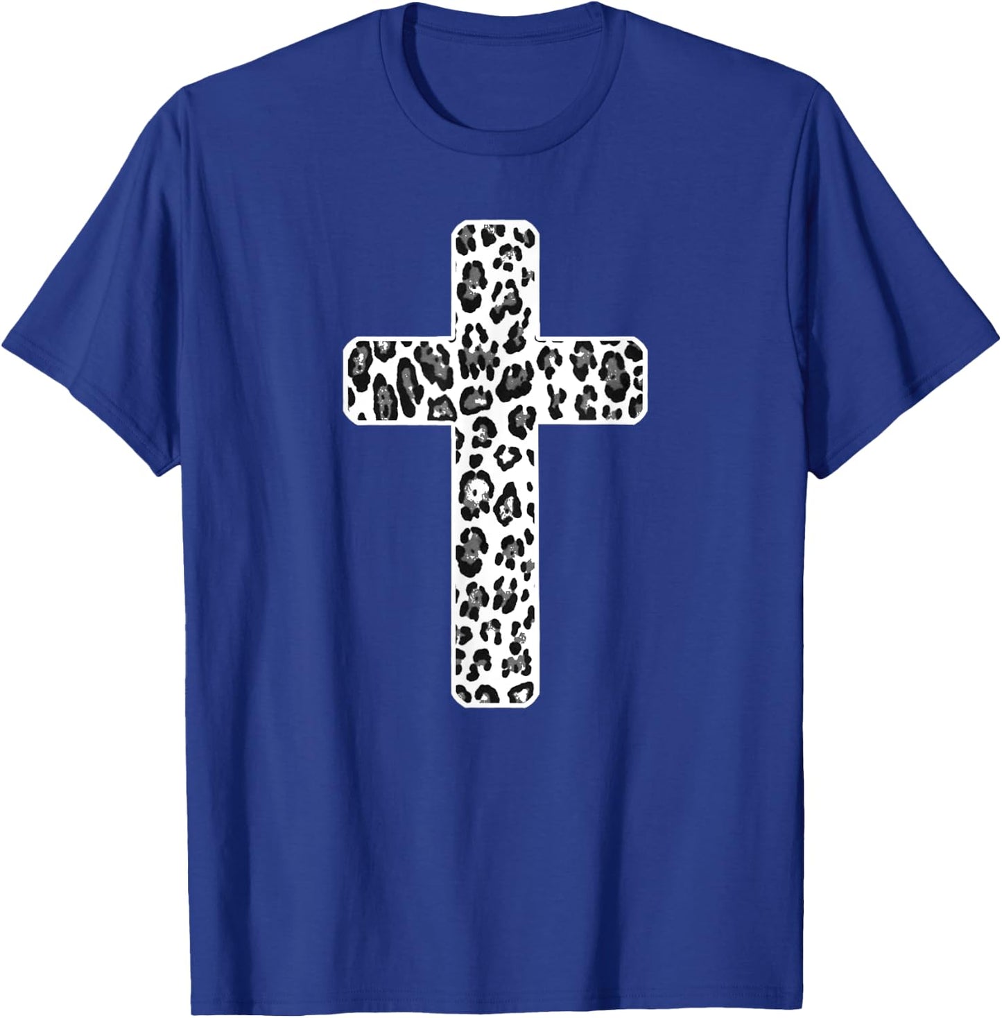 Leopard Print Christian Cross or T-Shirt - T-Shirt | Royal