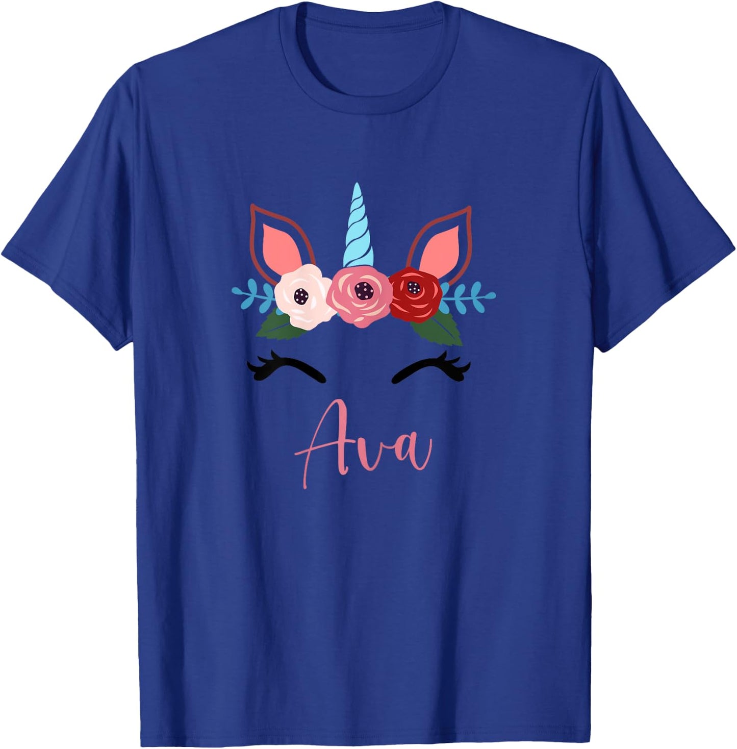 Cute Ava Magical Floral Unicorn For Girls T-Shirt - T-Shirt | Royal