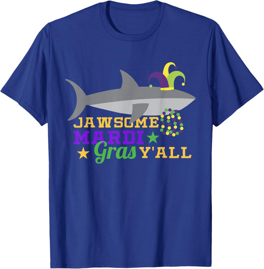 Jawsome Mardi Gras Y'all Outfit Boys Shark Carnival Costume T-Shirt - T-Shirt | Royal