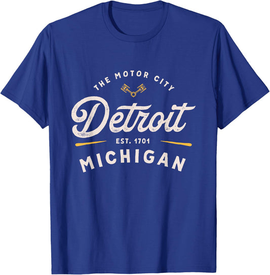 Rustic Motor City Classic Detroit Michigan 1701 USA Gift T-Shirt - T-Shirt | Royal