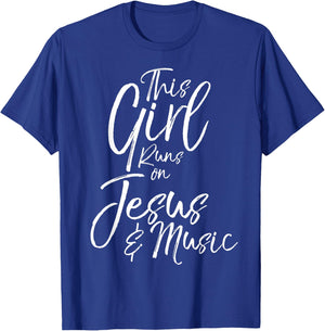 Christian Gift This Girl Runs on Jesus & Music T-Shirt - T-Shirt | Royal
