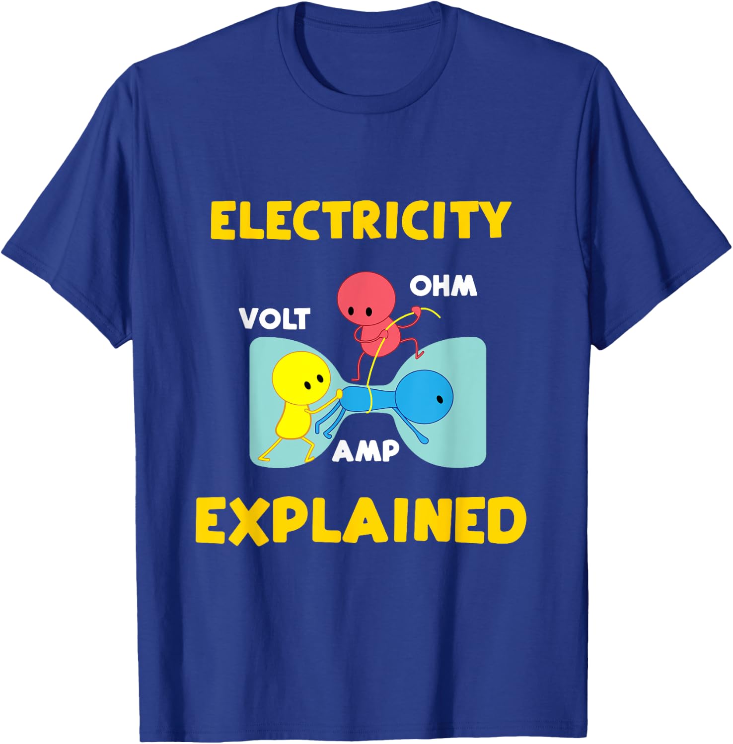 New Electrician Graphics Electricity Explained Funny Electrical Engineer - Men's Blue Cotton Polyester Short Sleeve Classic Fit - Small T-Shirt - T-Shirt | Royal