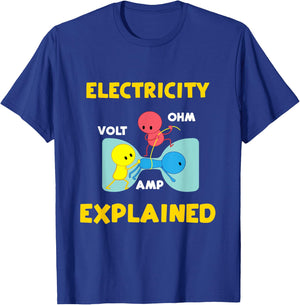 New Electrician Graphics Electricity Explained Funny Electrical Engineer - Men's Blue Cotton Polyester Short Sleeve Classic Fit - Small T-Shirt - T-Shirt | Royal
