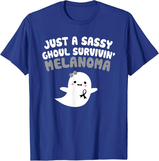 Sassy Ghoul Surviving Melanoma Quote Halloween Ghost Gift T-Shirt - T-Shirt | Royal
