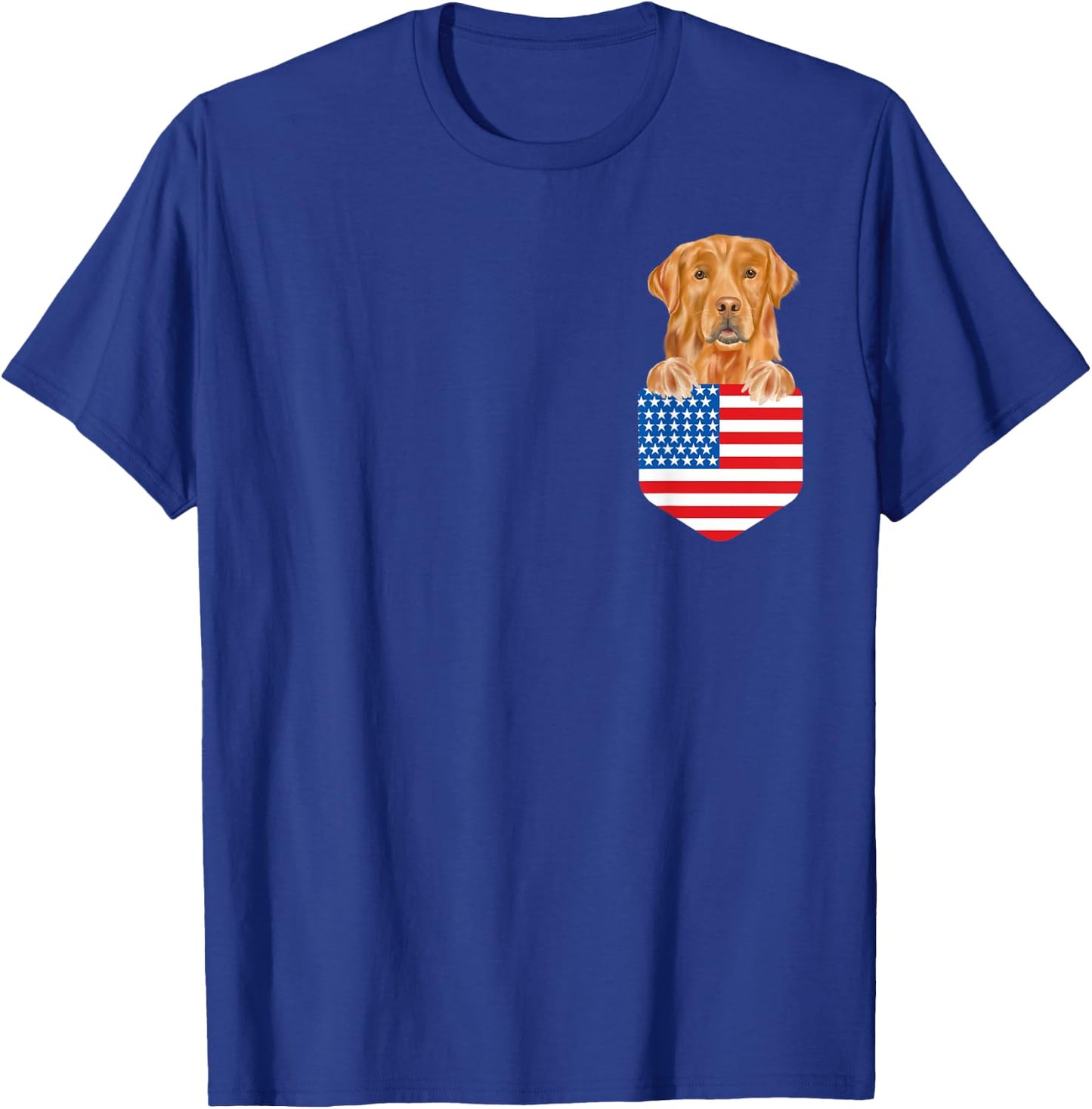 America Flag Golden Retriever Dog In Pocket T-Shirt - T-Shirt | Royal