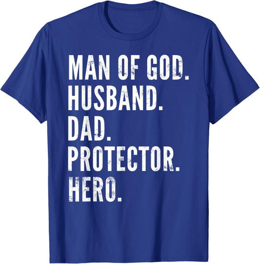 Man of God Husband Dad Protector Hero T-Shirt - T-Shirt | Royal