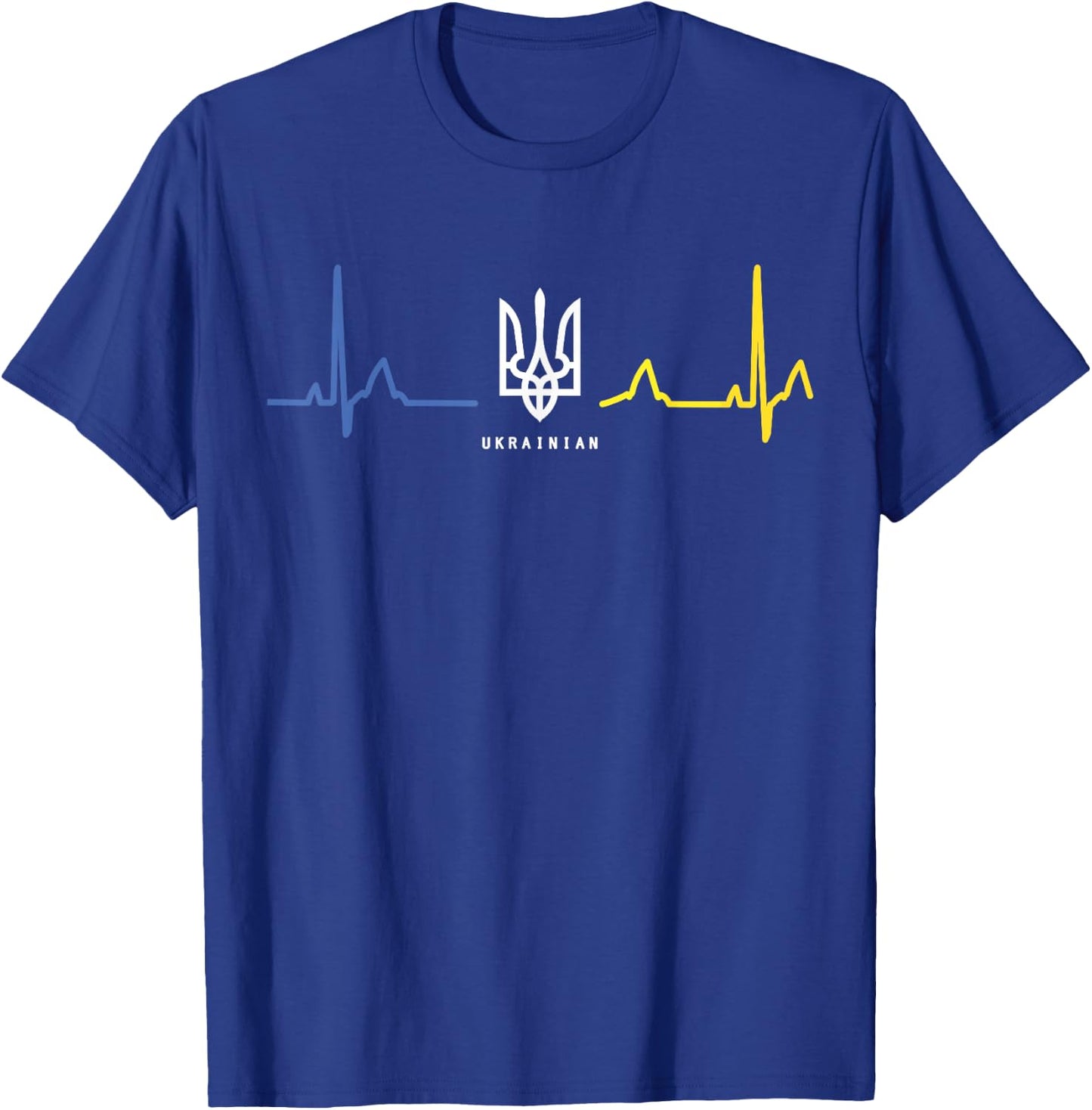 Ukrainian Tryzub Ukraine Flag Trident Zelensky Heartbeat T-Shirt - T-Shirt | Royal