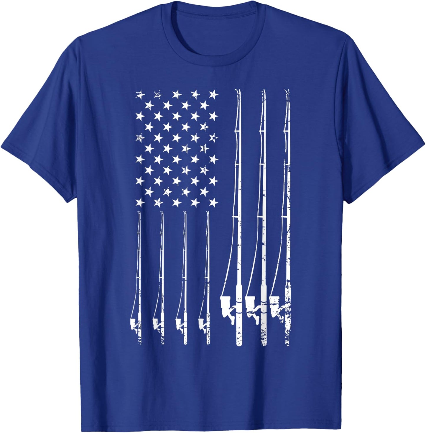 Fishing Gifts Fishing USA Black Adult Fishing Small Classic Fit Short Sleeve American Flag T-Shirt - T-Shirt | Royal