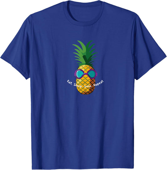 Swimmer gift, eat sleep swim, pineapple face swim goggle T-Shirt - T-Shirt | Royal