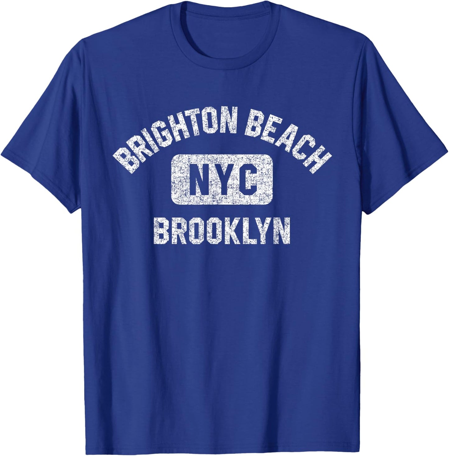 Brighton Beach Brooklyn NYC Gym Style Distressed White Print T-Shirt - T-Shirt | Royal