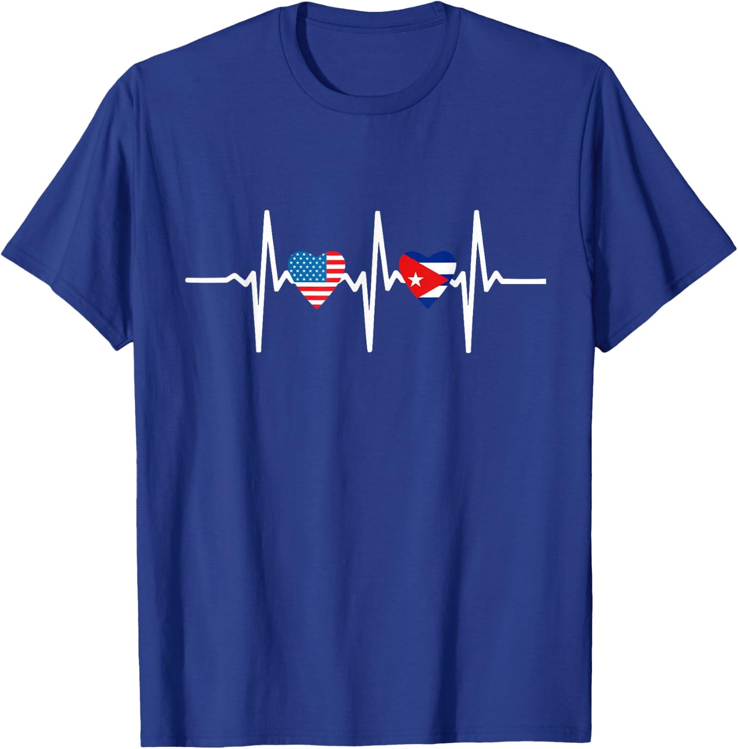 Half Cuban And American America Cuba Usa Flag Heart Love T-Shirt - T-Shirt | Royal