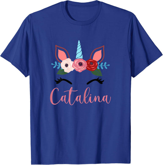 Cute Catalina Magical Floral Unicorn For Girls T-Shirt - T-Shirt | Royal