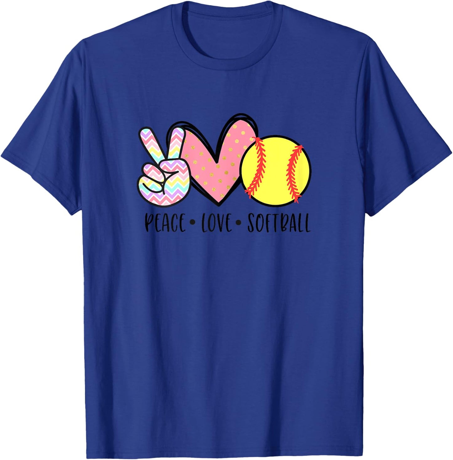 Peace Love Softball Mom Cute Pastel Women Teen Little Girls T-Shirt - T-Shirt | Royal
