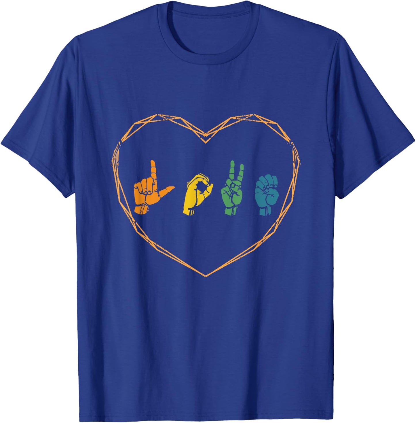 ASL Love American Sign Language Gifts Deaf Mute Finger Sign T-Shirt - T-Shirt | Royal