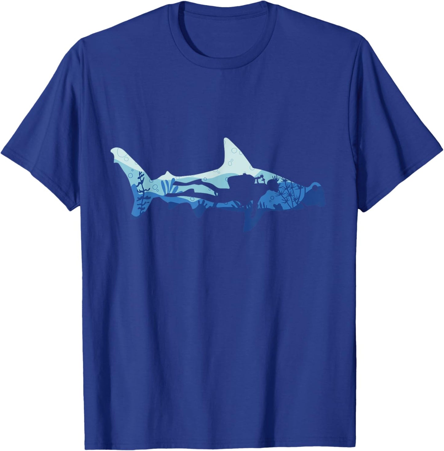 Hammerhead Shark Scuba Diver Silhouette Ocean Diving Graphic T-Shirt - T-Shirt | Royal