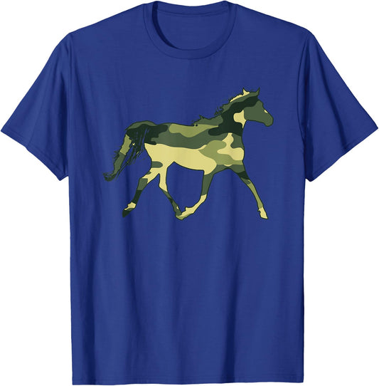 Military Horse Camo Men Print US Hare Mare Pony Veteran Gift T-Shirt - T-Shirt | Royal