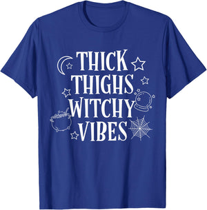 Thick Thighs Witch Vibes Funny Halloween T-Shirt - T-Shirt | Royal