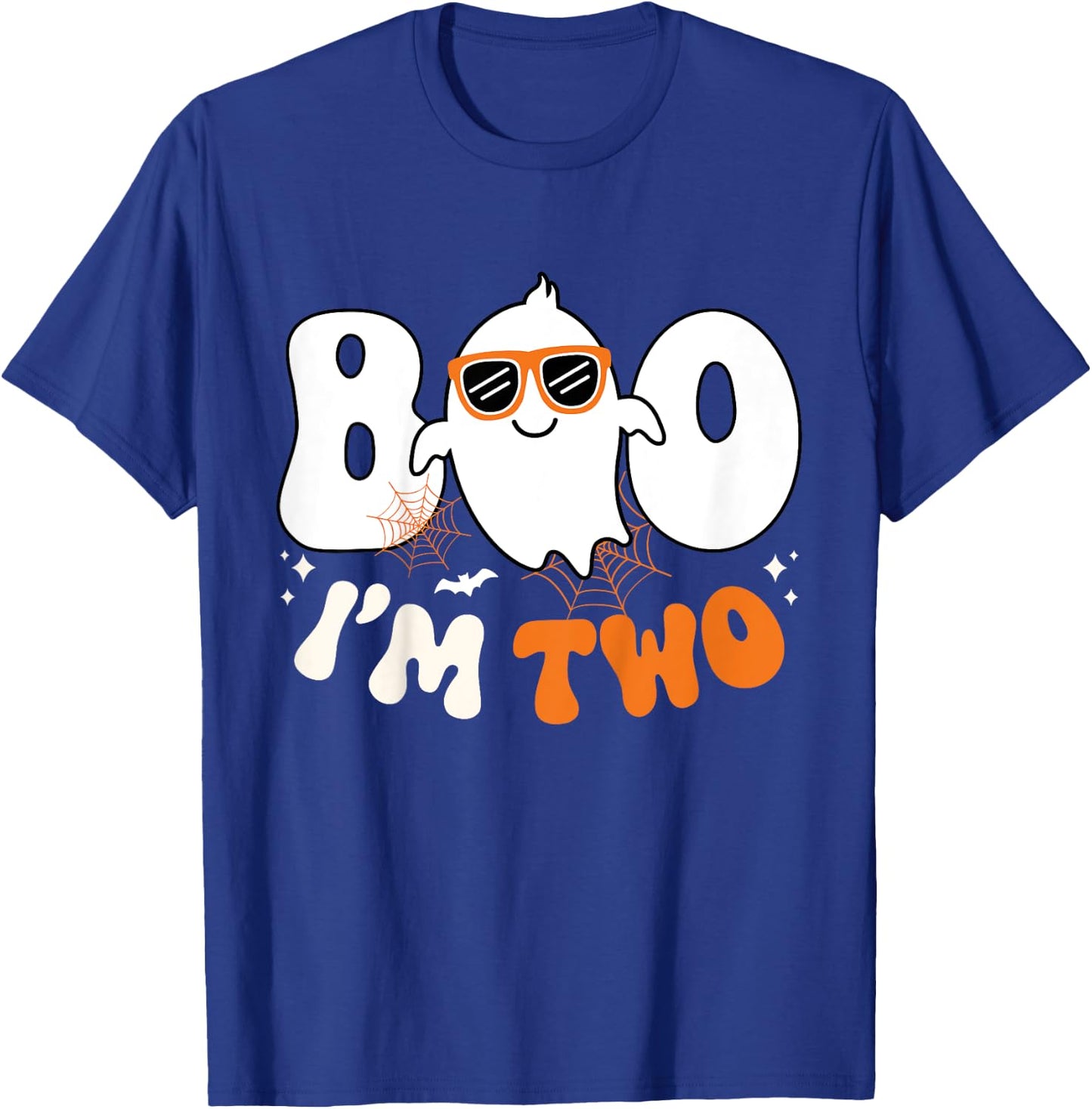Kids Boo I'm Two Ghost Second 2nd Birthday Boy Groovy Halloween T-Shirt - T-Shirt | Royal