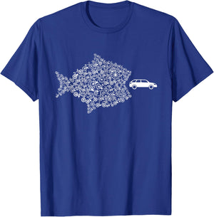 Street Trek Bicycle Fish Eats Car Climate Cycling Jersey T-Shirt - T-Shirt | Royal